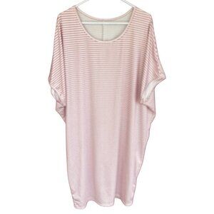 Shein Curve Plus Size 1XL T-Shirt Dress Pink and White Stripes Batwing Sleeve